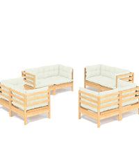 8-tlg. Garten-Lounge-Set mit Creme Kissen Kiefernholz