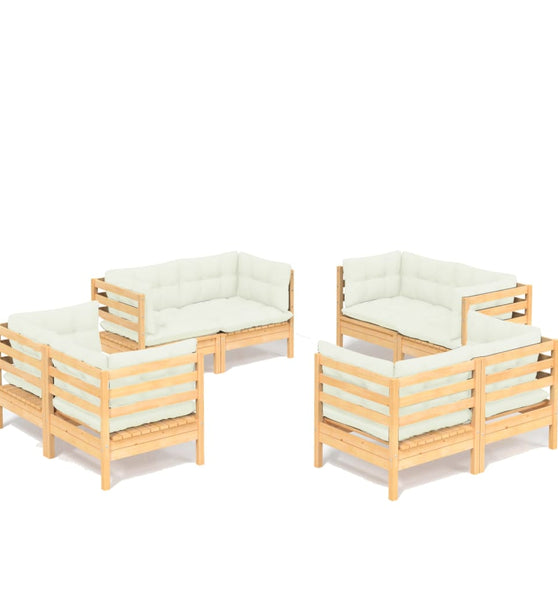 8-tlg. Garten-Lounge-Set mit Creme Kissen Kiefernholz