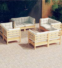 8-tlg. Garten-Lounge-Set mit Creme Kissen Kiefernholz