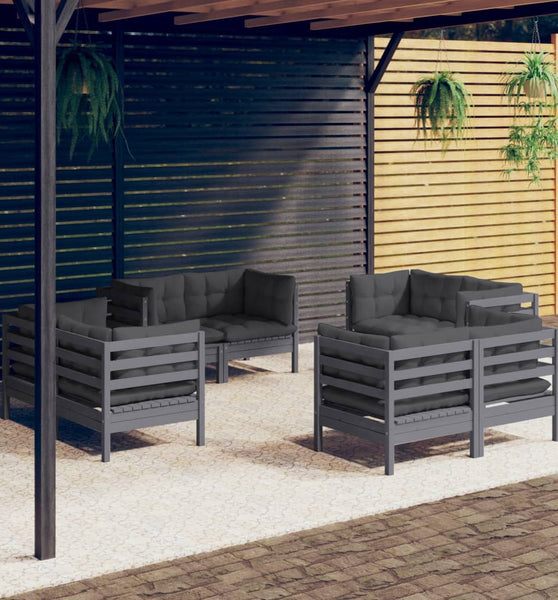 8-tlg. Garten-Lounge-Set mit Anthrazit Kissen Kiefernholz