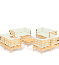 9-tlg. Garten-Lounge-Set mit Creme Kissen Kiefernholz