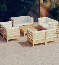 9-tlg. Garten-Lounge-Set mit Creme Kissen Kiefernholz