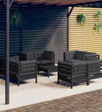 9-tlg. Garten-Lounge-Set mit Anthrazit Kissen Kiefernholz