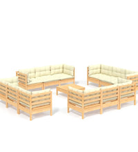 13-tlg. Garten-Lounge-Set mit Creme Kissen Kiefernholz