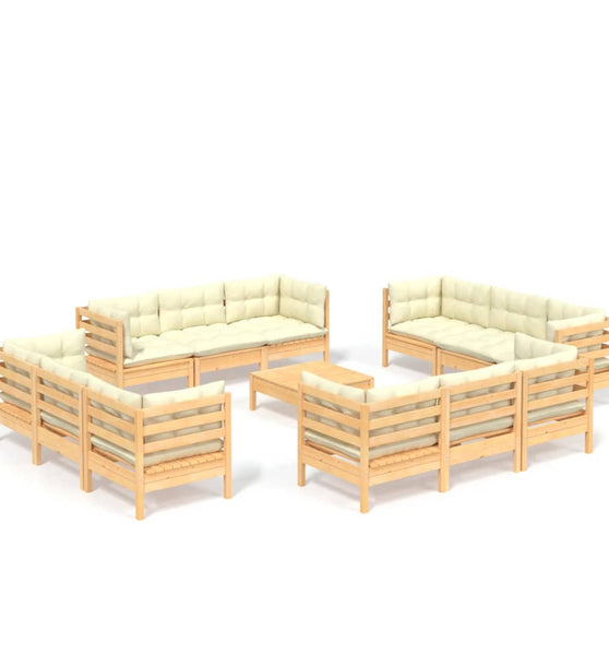 13-tlg. Garten-Lounge-Set mit Creme Kissen Kiefernholz