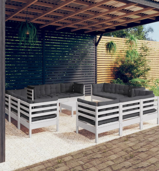 13-tlg. Garten-Lounge-Set mit Anthrazit Kissen Kiefernholz