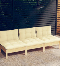 3-Sitzer-Gartensofa mit Creme Kissen Massivholz Kiefer