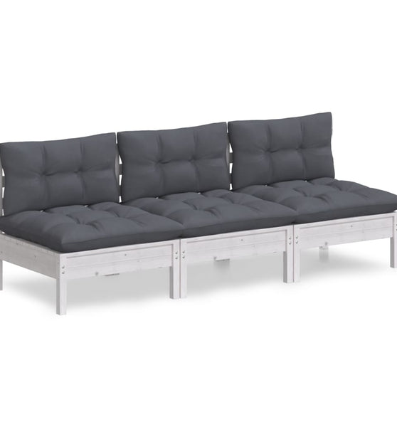 3-Sitzer-Gartensofa mit Anthrazit Kissen Massivholz Kiefer