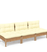 3-Sitzer-Gartensofa mit Creme Kissen Massivholz Kiefer