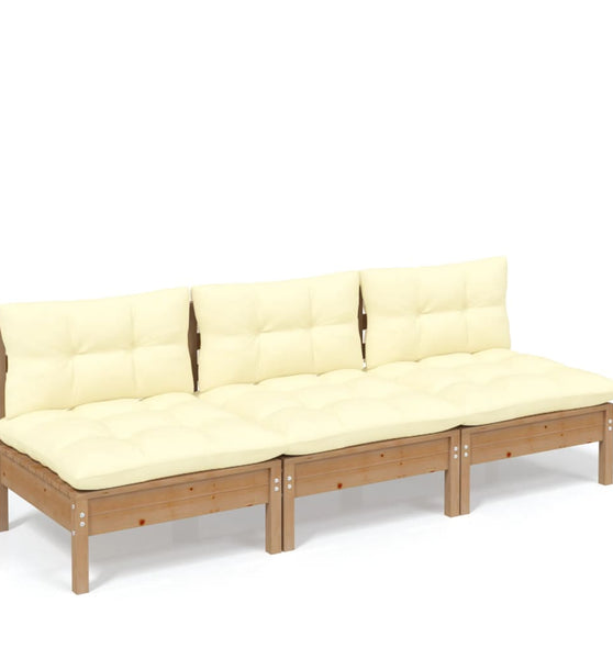 3-Sitzer-Gartensofa mit Creme Kissen Massivholz Kiefer