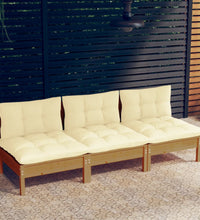 3-Sitzer-Gartensofa mit Creme Kissen Massivholz Kiefer