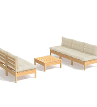 6-tlg. Garten-Lounge-Set mit Creme Kissen Kiefernholz