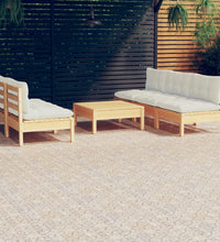 6-tlg. Garten-Lounge-Set mit Creme Kissen Kiefernholz