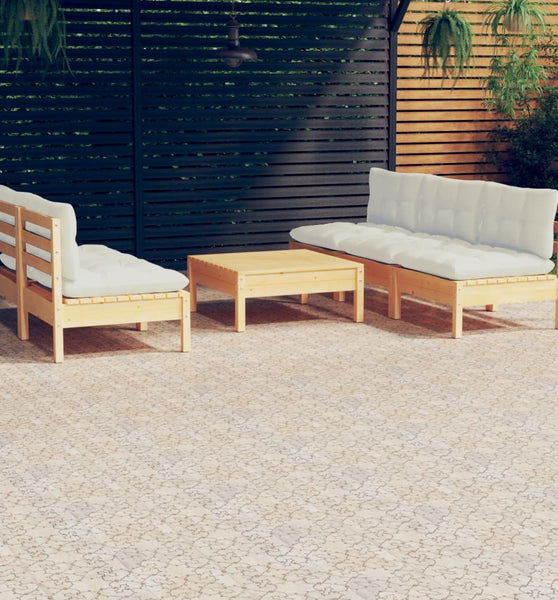 6-tlg. Garten-Lounge-Set mit Creme Kissen Kiefernholz