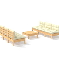 7-tlg. Garten-Lounge-Set mit Creme Kissen Kiefernholz