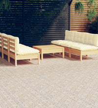 7-tlg. Garten-Lounge-Set mit Creme Kissen Kiefernholz