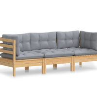 3-Sitzer-Gartensofa mit Grauen Kissen Massivholz Kiefer