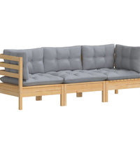 3-Sitzer-Gartensofa mit Grauen Kissen Massivholz Kiefer