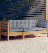 3-Sitzer-Gartensofa mit Grauen Kissen Massivholz Kiefer