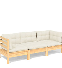 3-Sitzer-Gartensofa mit Creme Kissen Massivholz Kiefer