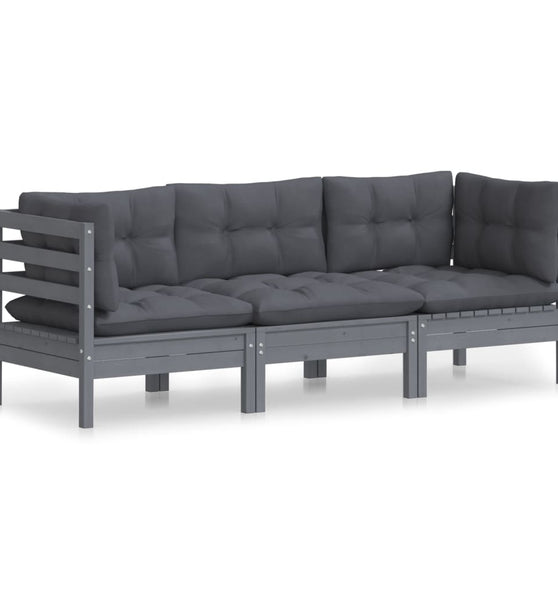 3-Sitzer-Gartensofa mit Anthrazit Kissen Massivholz Kiefer