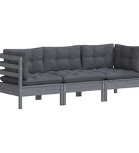 3-Sitzer-Gartensofa mit Anthrazit Kissen Massivholz Kiefer