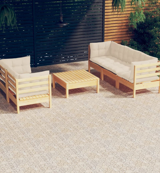 6-tlg. Garten-Lounge-Set mit Creme Kissen Kiefernholz