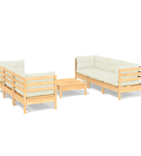 7-tlg. Garten-Lounge-Set mit Creme Kissen Kiefernholz