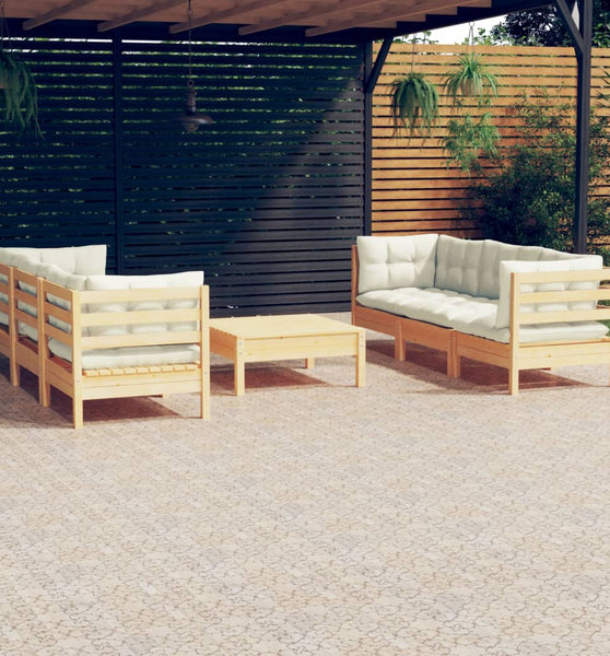 7-tlg. Garten-Lounge-Set mit Creme Kissen Kiefernholz