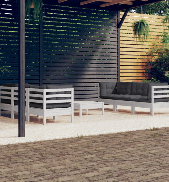 7-tlg. Garten-Lounge-Set mit Anthrazit Kissen Kiefernholz