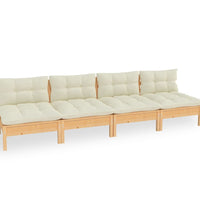 4-Sitzer-Gartensofa mit Creme Kissen Massivholz Kiefer