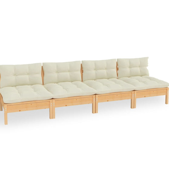 4-Sitzer-Gartensofa mit Creme Kissen Massivholz Kiefer