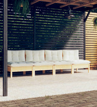 4-Sitzer-Gartensofa mit Creme Kissen Massivholz Kiefer