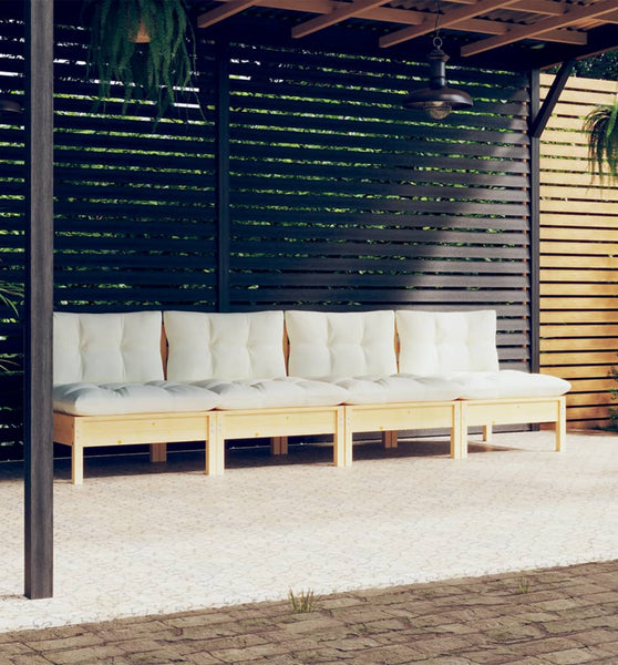 4-Sitzer-Gartensofa mit Creme Kissen Massivholz Kiefer