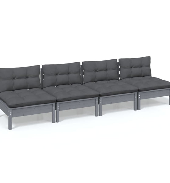 4-Sitzer-Gartensofa mit Anthrazit Kissen Kiefer Massivholz