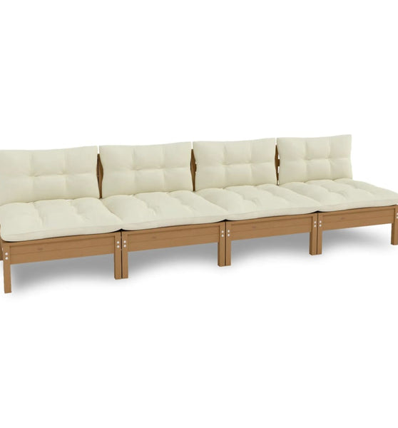 4-Sitzer-Gartensofa mit Creme Kissen Massivholz Kiefer