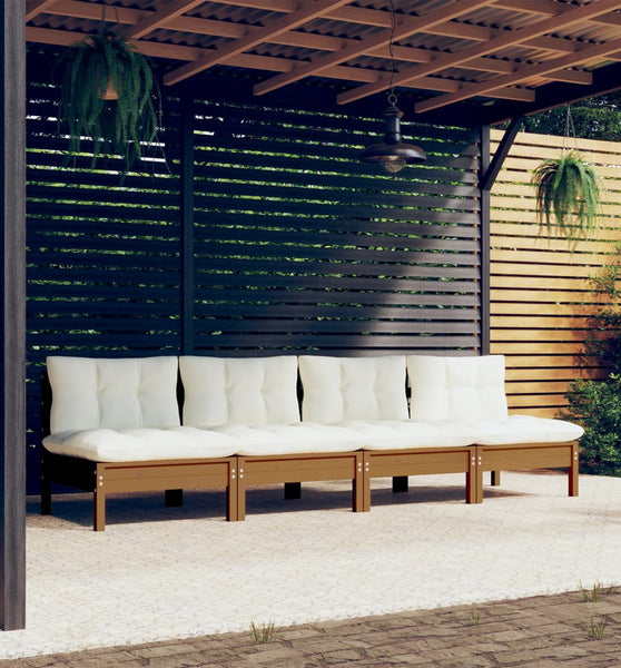 4-Sitzer-Gartensofa mit Creme Kissen Massivholz Kiefer