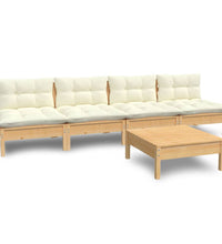 5-tlg. Garten-Lounge-Set mit Creme Kissen Kiefernholz