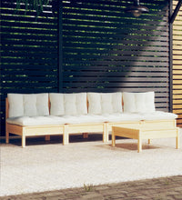 5-tlg. Garten-Lounge-Set mit Creme Kissen Kiefernholz