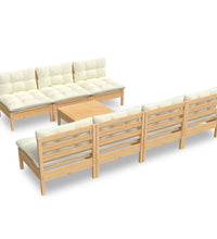 8-tlg. Garten-Lounge-Set mit Creme Kissen Kiefernholz