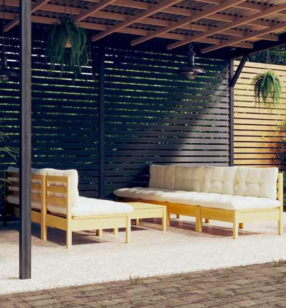 8-tlg. Garten-Lounge-Set mit Creme Kissen Kiefernholz