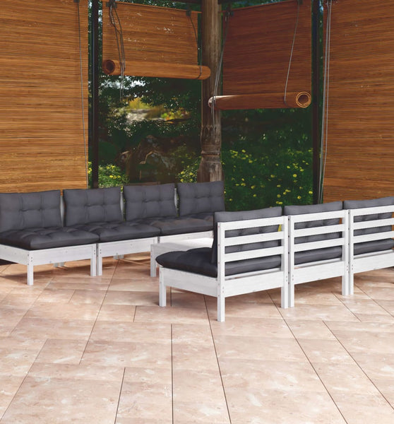 8-tlg. Garten-Lounge-Set mit Anthrazit Kissen Kiefernholz