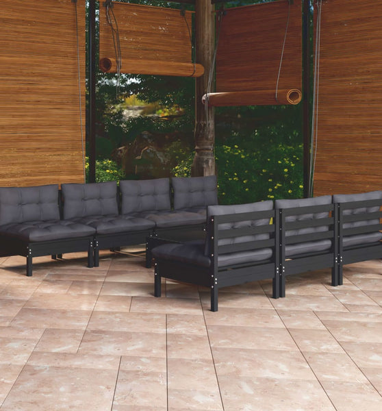 8-tlg. Garten-Lounge-Set mit Anthrazit Kissen Kiefernholz