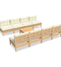 9-tlg. Garten-Lounge-Set mit Creme Kissen Massivholz Kiefer