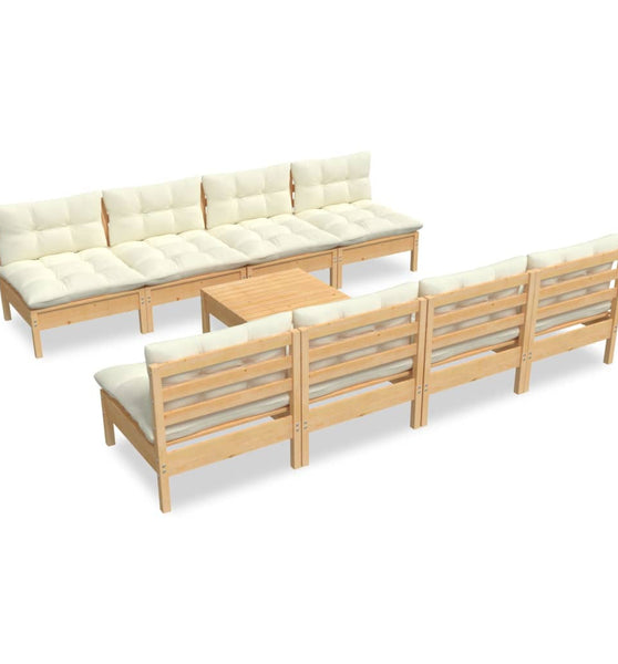 9-tlg. Garten-Lounge-Set mit Creme Kissen Massivholz Kiefer