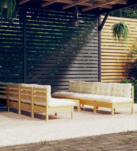 9-tlg. Garten-Lounge-Set mit Creme Kissen Massivholz Kiefer