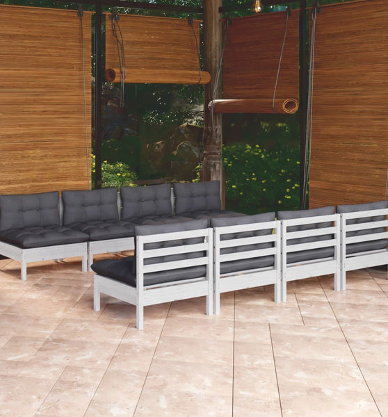 9-tlg. Garten-Lounge-Set mit Kissen Kiefer Massivholz