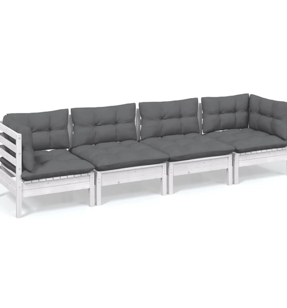 4-tlg. Garten-Lounge-Set mit Kissen Kiefer Massivholz