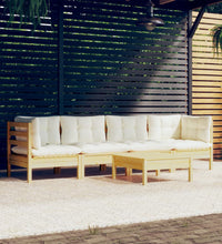 5-tlg. Garten-Lounge-Set mit Creme Kissen Kiefer Massivholz