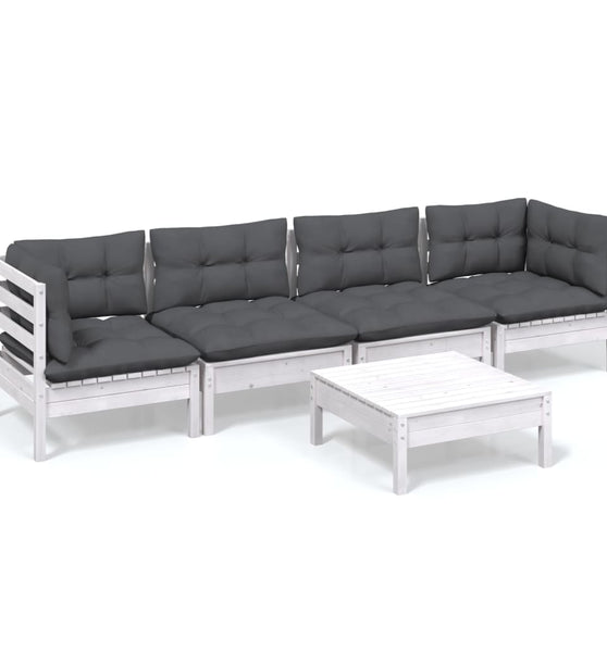 5-tlg. Garten-Lounge-Set mit Kissen Kiefer Massivholz